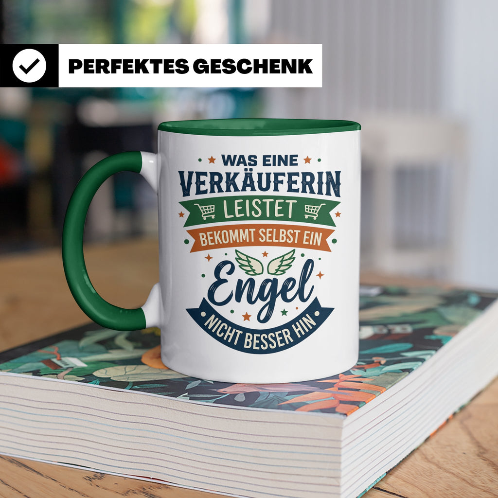 Verkäuferin Tasse mit Spruch Engel | Geschenk für Kollegin i – Grün [farbe:grün]