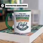 Verkäuferin Tasse mit Spruch Engel | Geschenk für Kollegin i – Grün [farbe:grün]