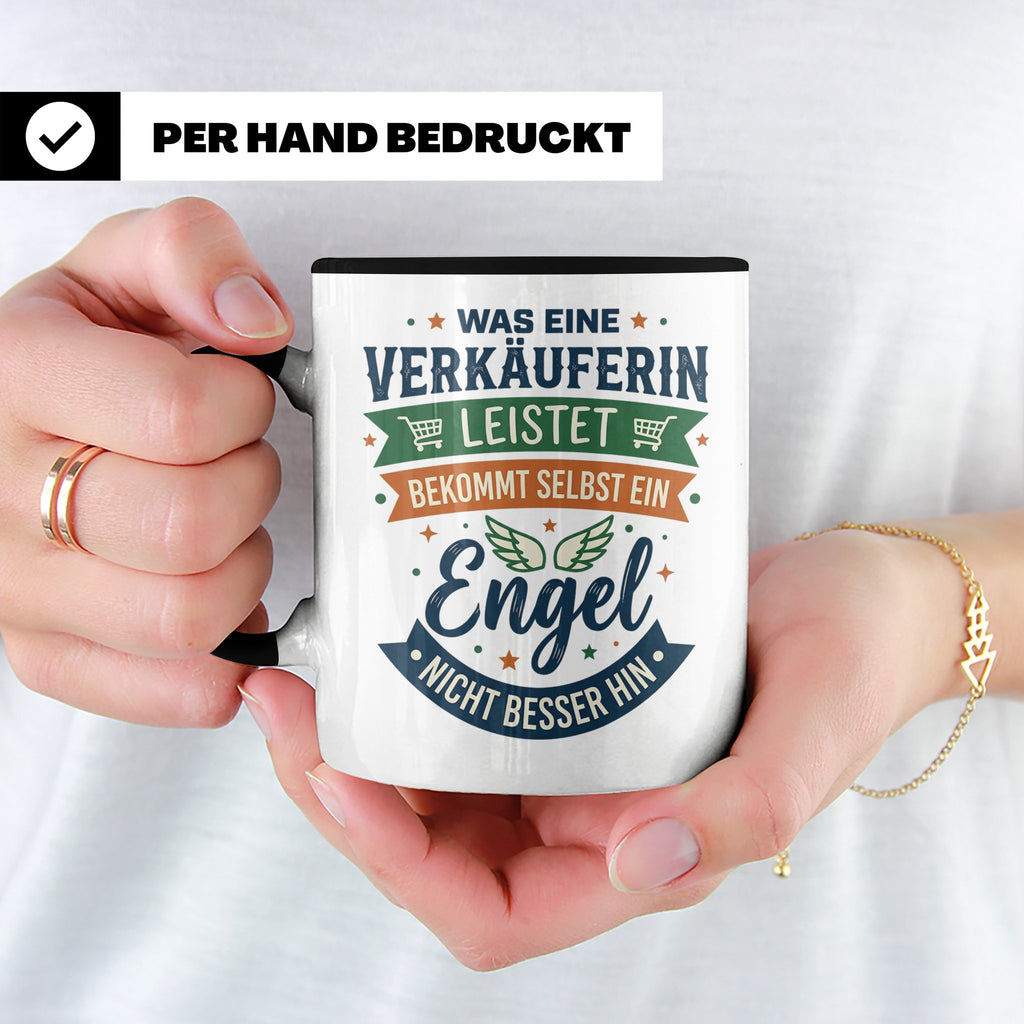 Verkäuferin Tasse mit Spruch Engel | Geschenk für Kollegin i – Schwarz [farbe:schwarz]