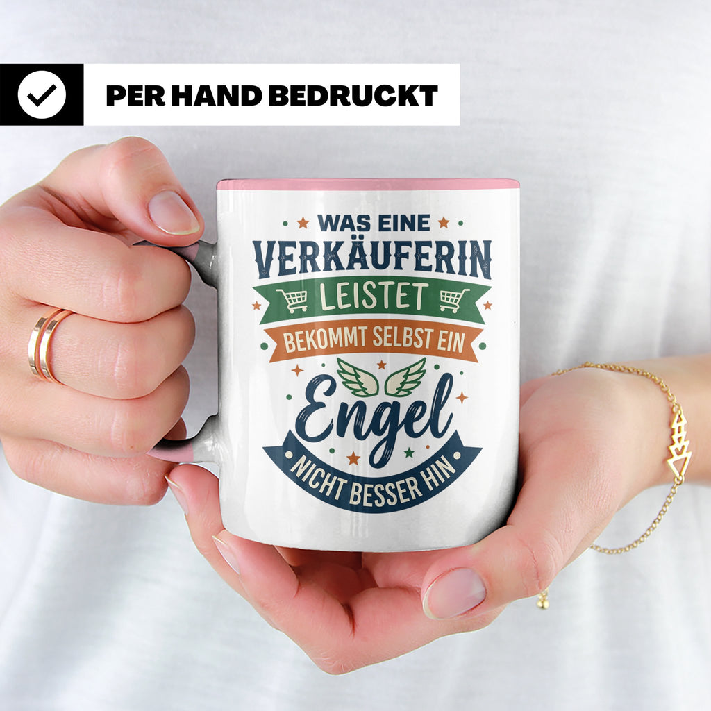 Verkäuferin Tasse mit Spruch Engel | Geschenk für Kollegin i – Rosa [farbe:rosa]