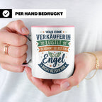Verkäuferin Tasse mit Spruch Engel | Geschenk für Kollegin i – Rosa [farbe:rosa]