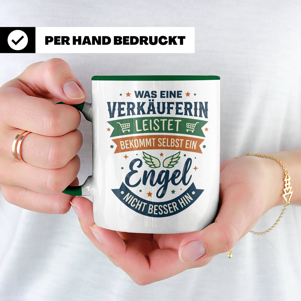 Verkäuferin Tasse mit Spruch Engel | Geschenk für Kollegin i – Grün [farbe:grün]