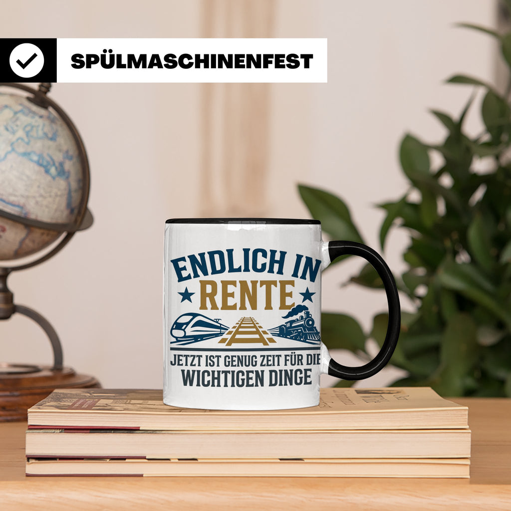 Rentner Tasse Eisenbahn Fan Spruch Endlich Rente Lokführer G – Schwarz [farbe:schwarz]