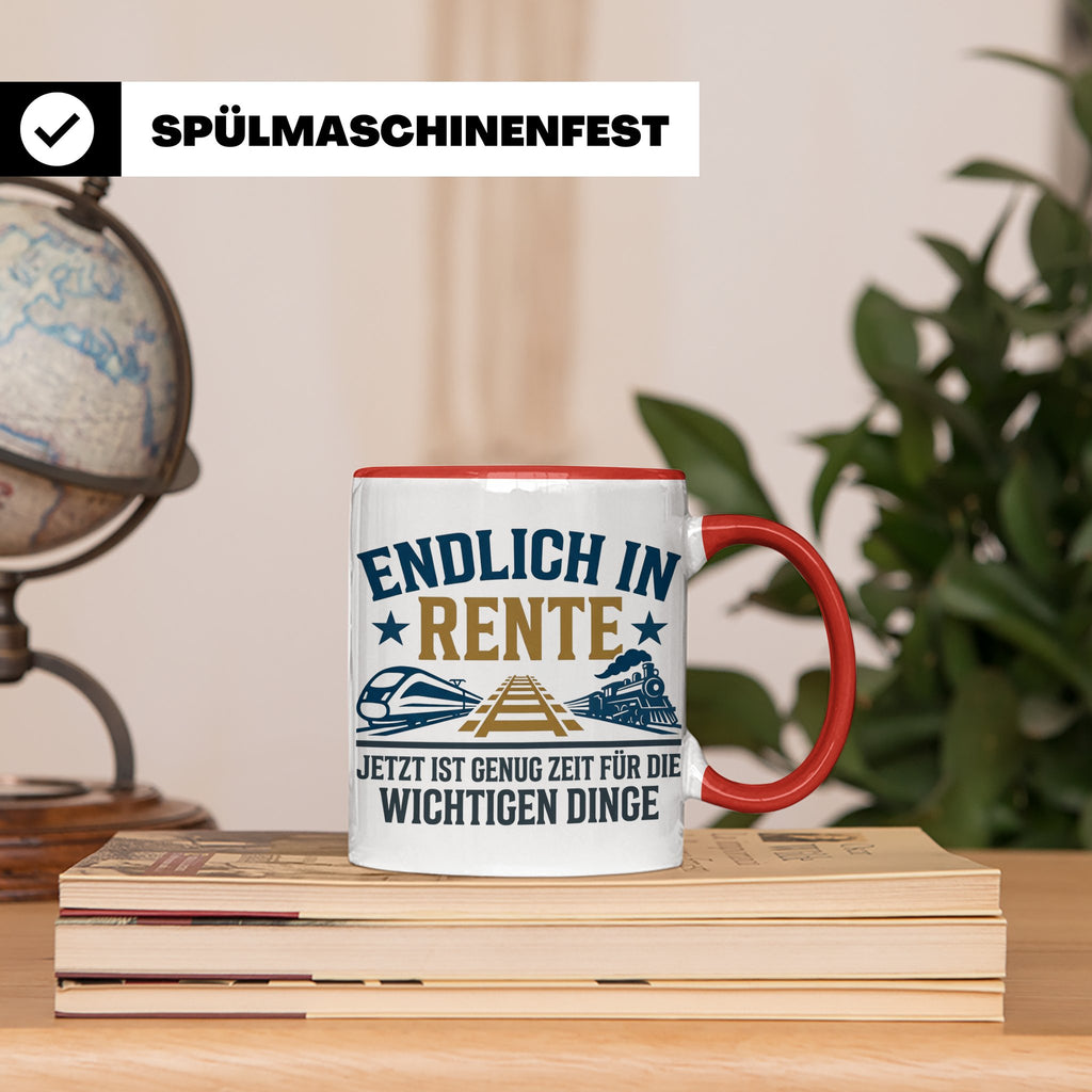 Rentner Tasse Eisenbahn Fan Spruch Endlich Rente Lokführer G – Rot [farbe:rot]