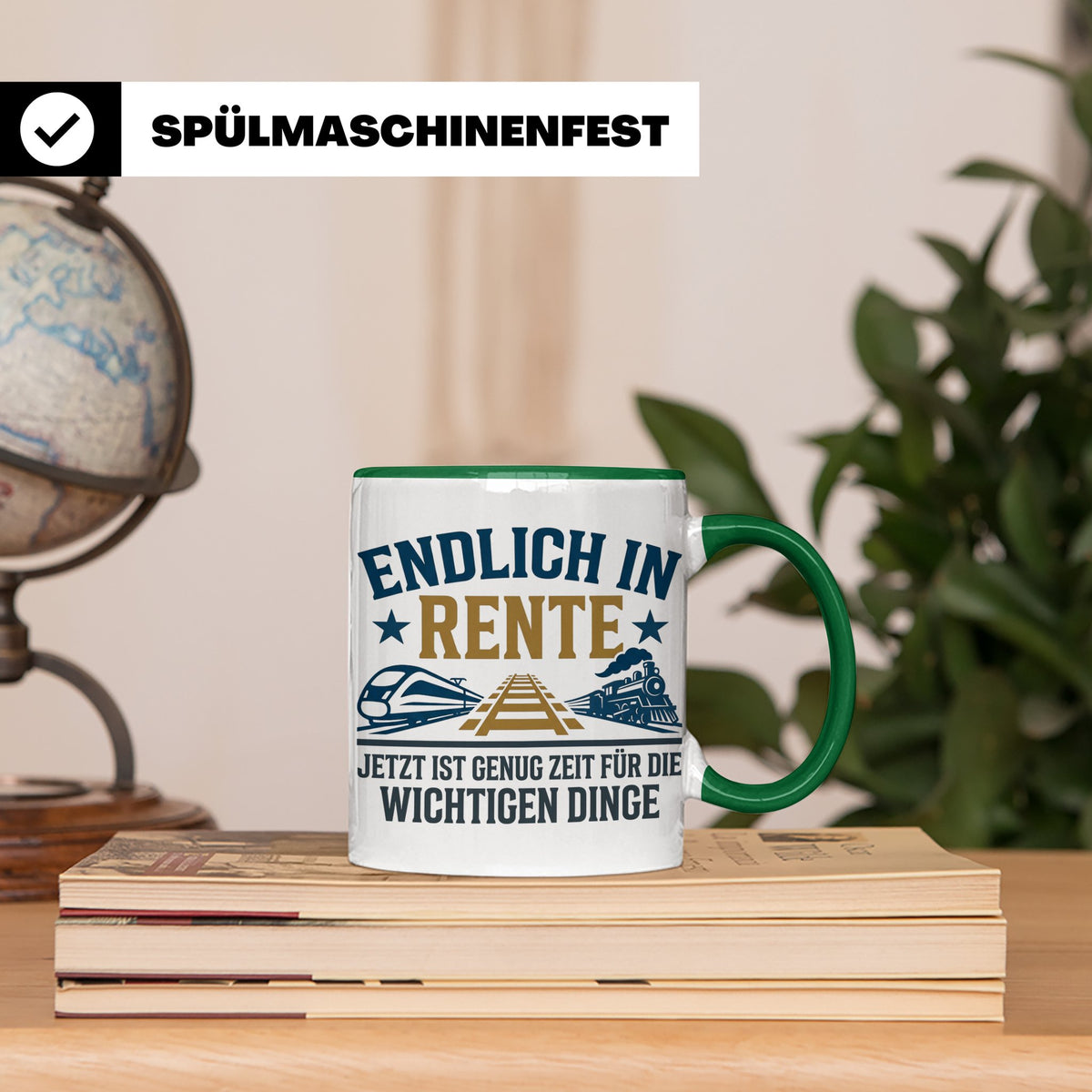 Rentner Tasse Eisenbahn Fan Spruch Endlich Rente Lokführer G – Grün [farbe:grün]