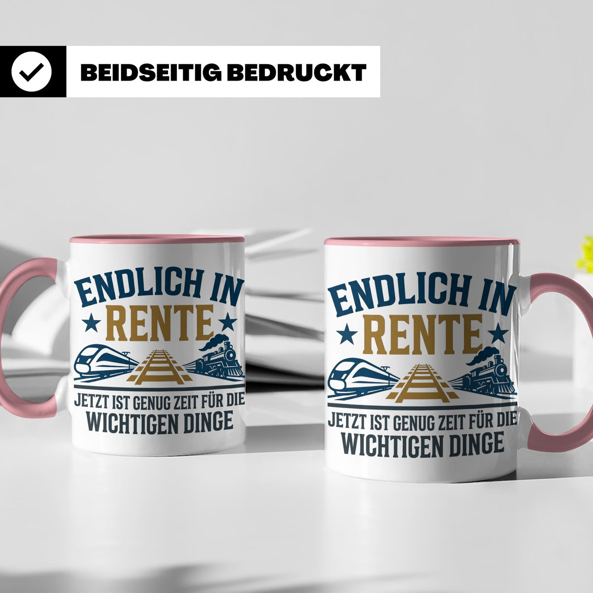 Rentner Tasse Eisenbahn Fan Spruch Endlich Rente Lokführer G – Rosa [farbe:rosa]