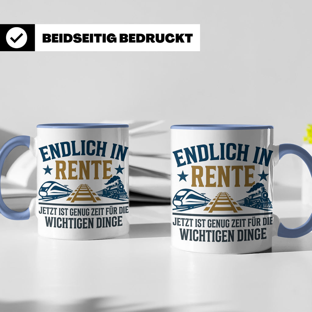 Rentner Tasse Eisenbahn Fan Spruch Endlich Rente Lokführer G – Blau [farbe:blau]