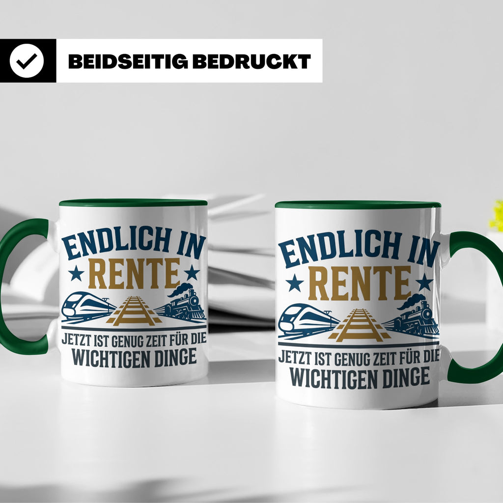 Rentner Tasse Eisenbahn Fan Spruch Endlich Rente Lokführer G – Grün [farbe:grün]