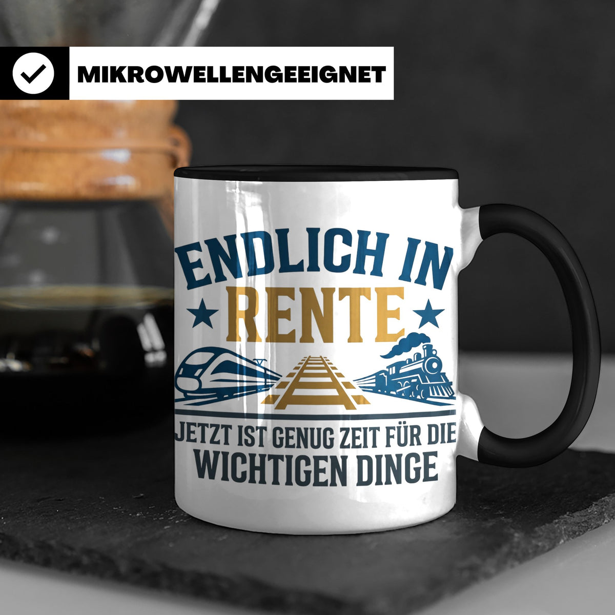 Rentner Tasse Eisenbahn Fan Spruch Endlich Rente Lokführer G – Schwarz [farbe:schwarz]