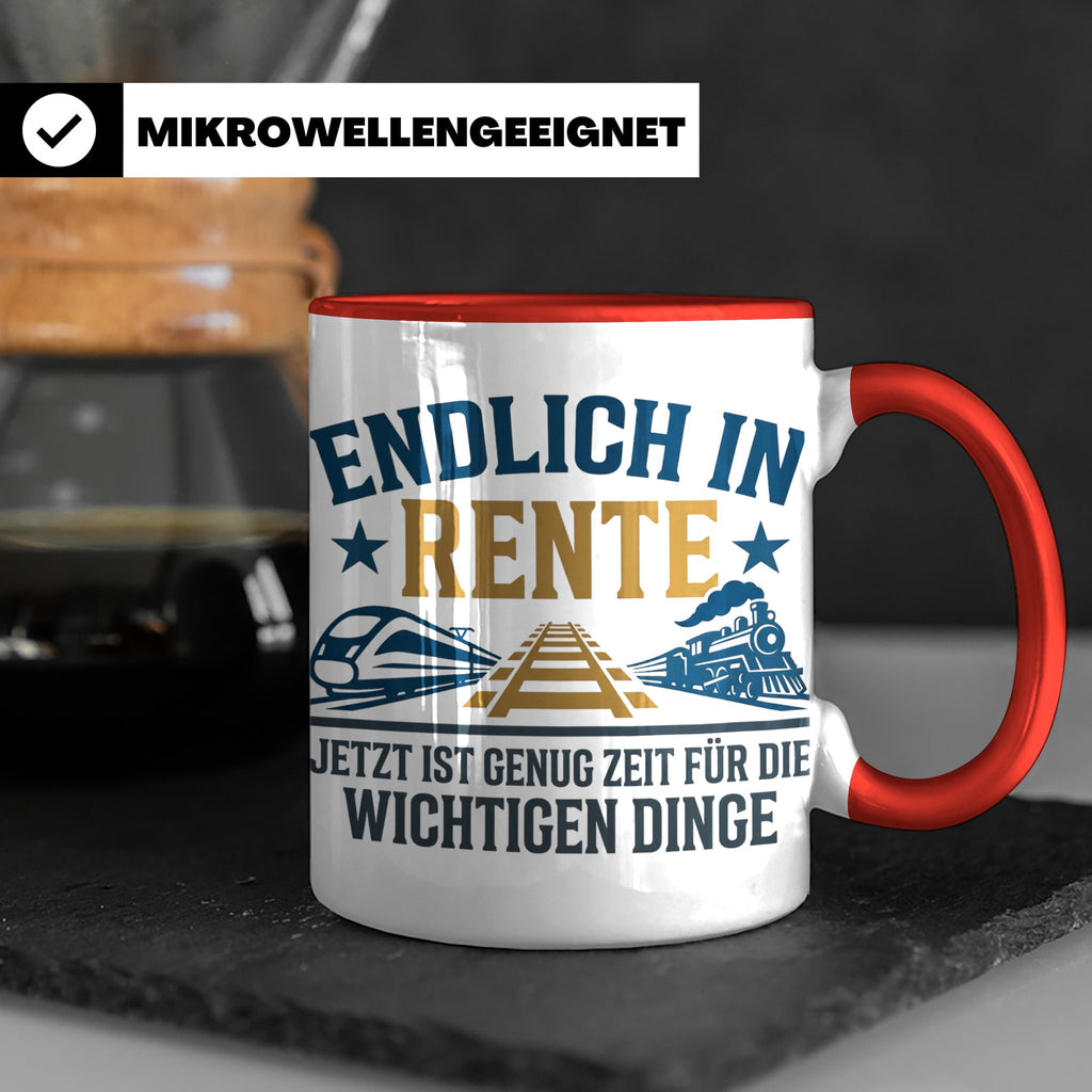 Rentner Tasse Eisenbahn Fan Spruch Endlich Rente Lokführer G – Rot [farbe:rot]