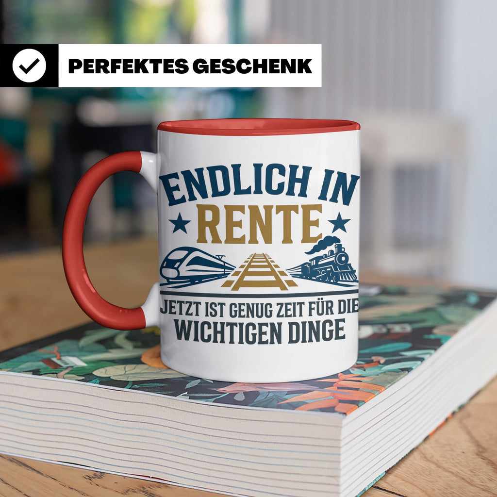 Rentner Tasse Eisenbahn Fan Spruch Endlich Rente Lokführer G – Rot [farbe:rot]