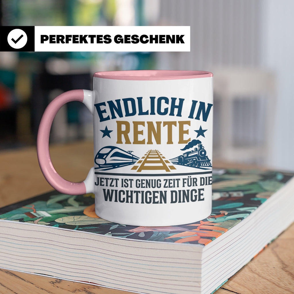Rentner Tasse Eisenbahn Fan Spruch Endlich Rente Lokführer G – Rosa [farbe:rosa]