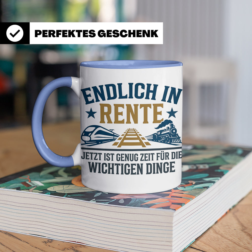 Rentner Tasse Eisenbahn Fan Spruch Endlich Rente Lokführer G – Blau [farbe:blau]