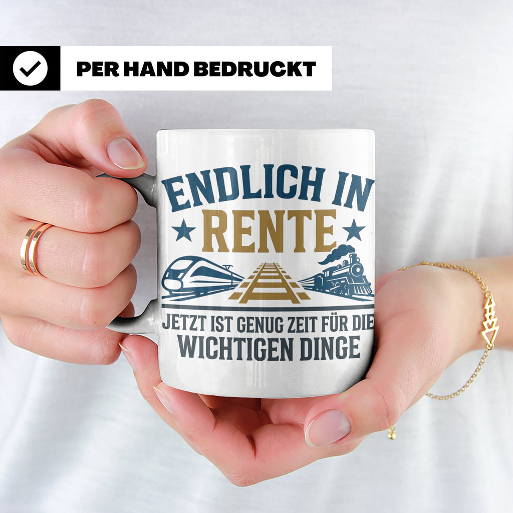 Rentner Tasse Eisenbahn Fan Spruch Endlich Rente Lokführer G – Weiß [farbe:weiß]