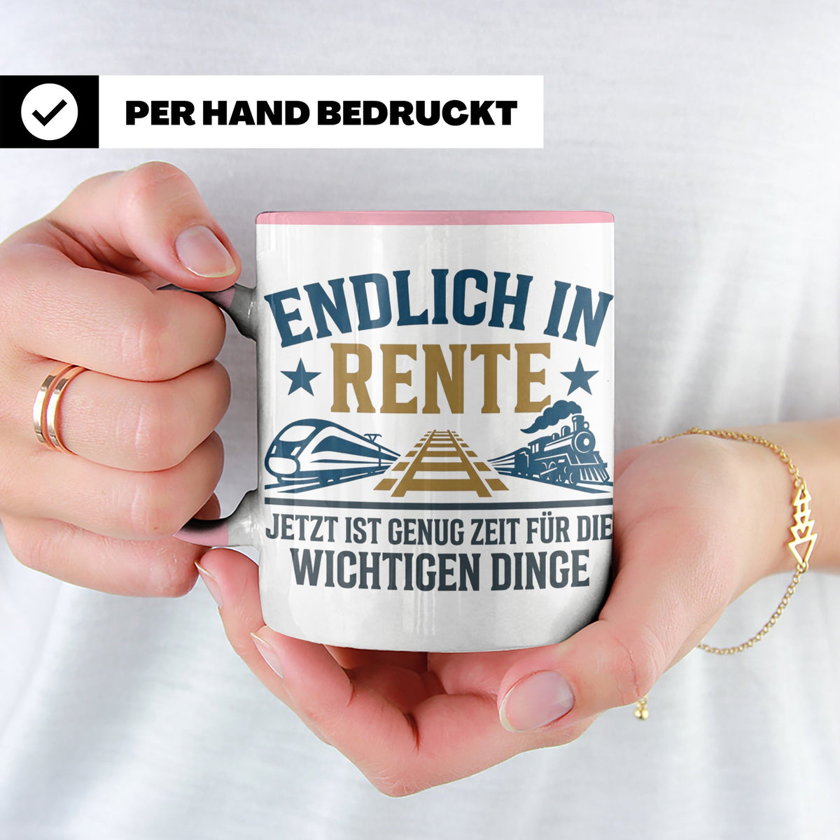 Rentner Tasse Eisenbahn Fan Spruch Endlich Rente Lokführer G – Rosa [farbe:rosa]