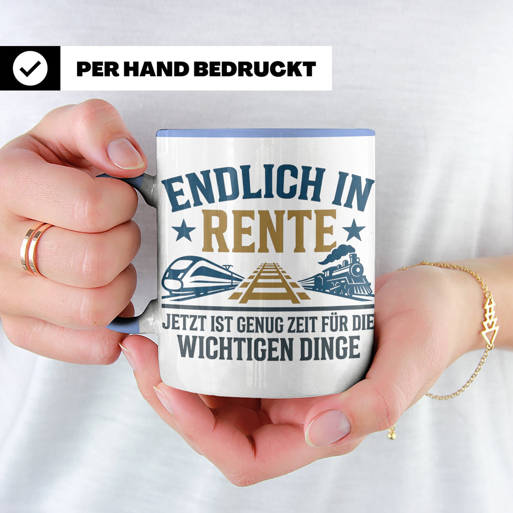 Rentner Tasse Eisenbahn Fan Spruch Endlich Rente Lokführer G – Blau [farbe:blau]