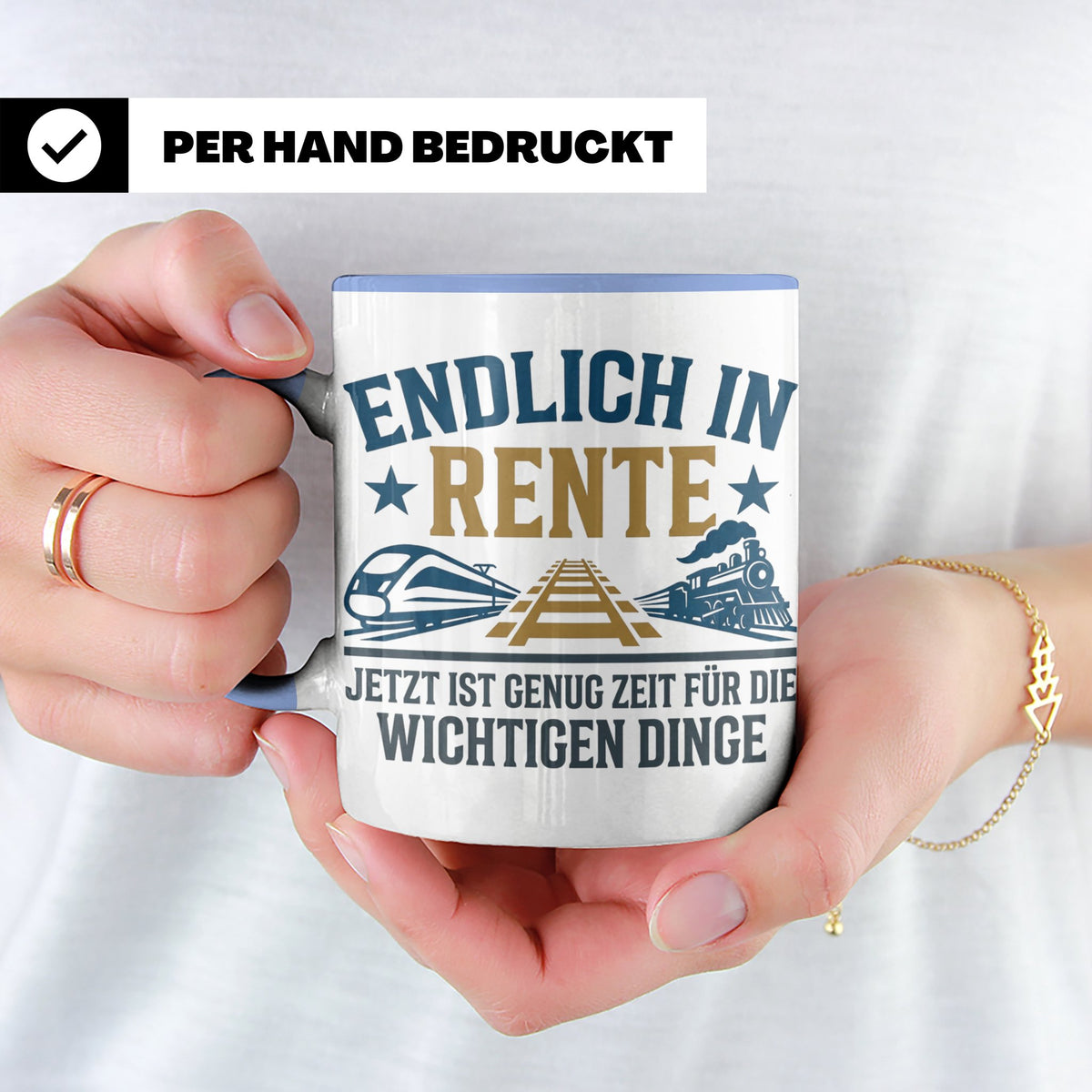 Rentner Tasse Eisenbahn Fan Spruch Endlich Rente Lokführer G – Blau [farbe:blau]