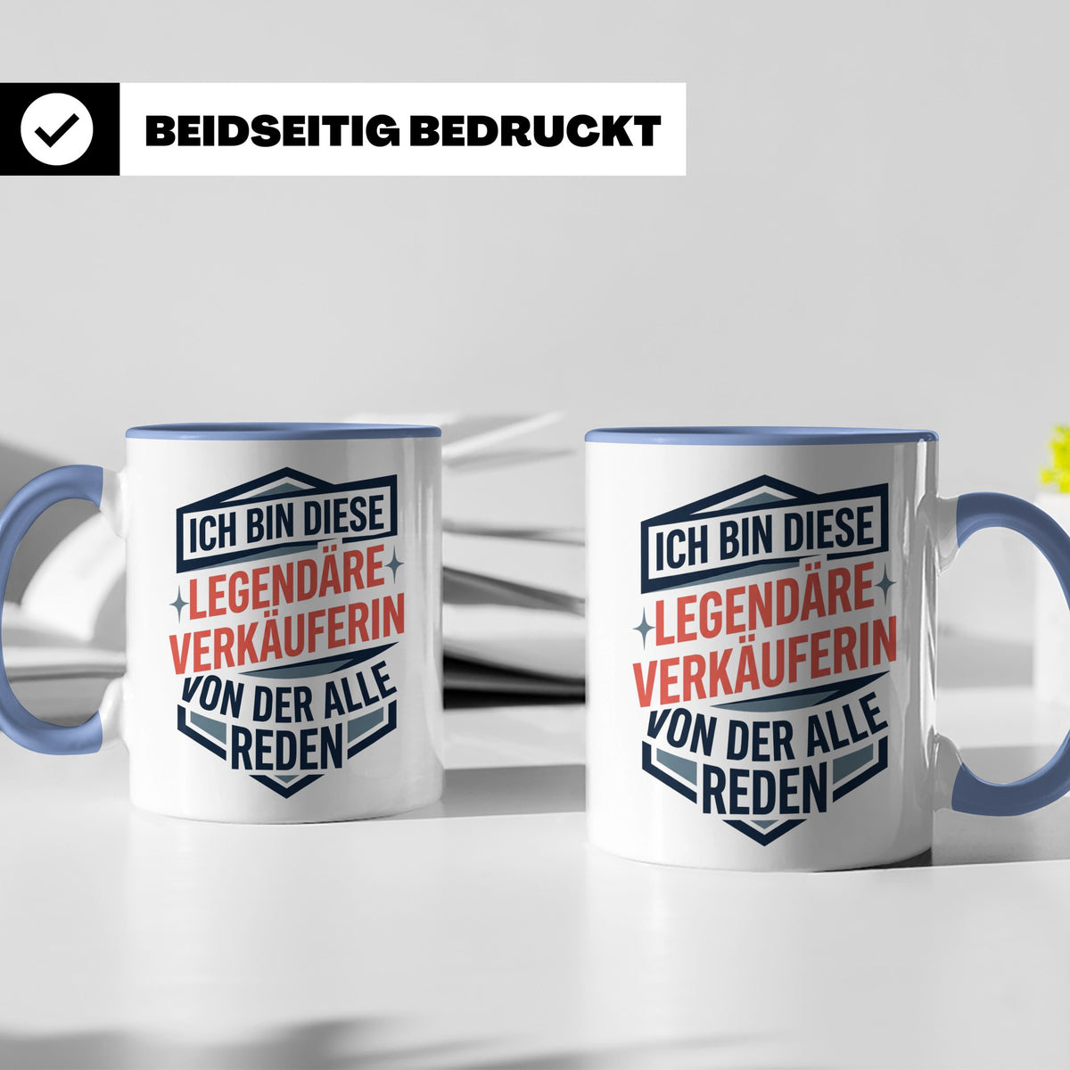 Verkäuferin Tasse mit Spruch | Legendäre Verkäuferin Geschen – Blau [farbe:blau]