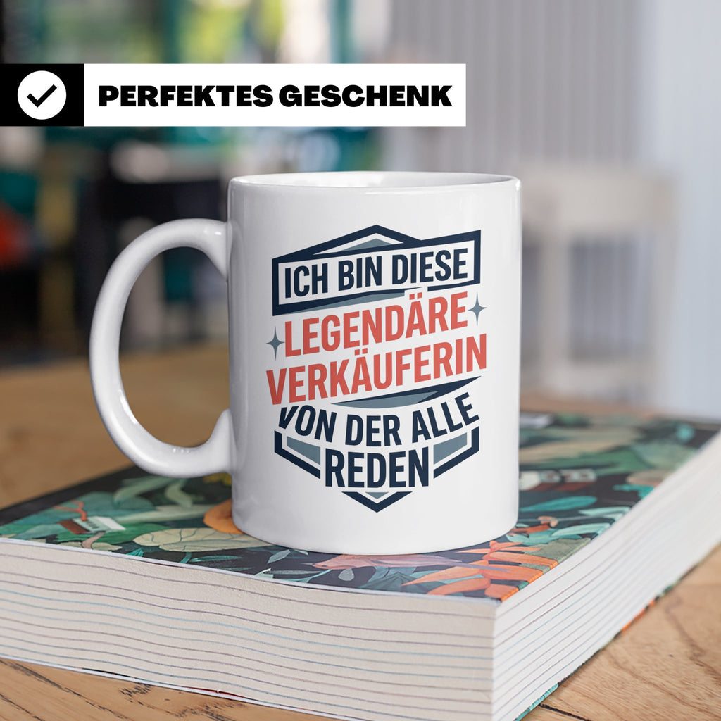 Verkäuferin Tasse mit Spruch | Legendäre Verkäuferin Geschen – Weiß [farbe:weiß]