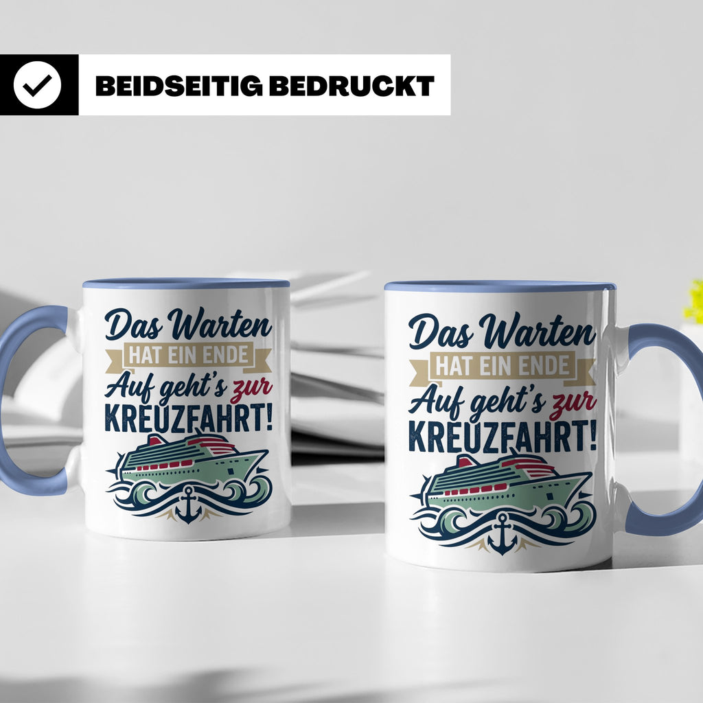 Kreuzfahrt Tasse Das Warten hat ein Ende Spruch | Geschenk f – Blau [farbe:blau]