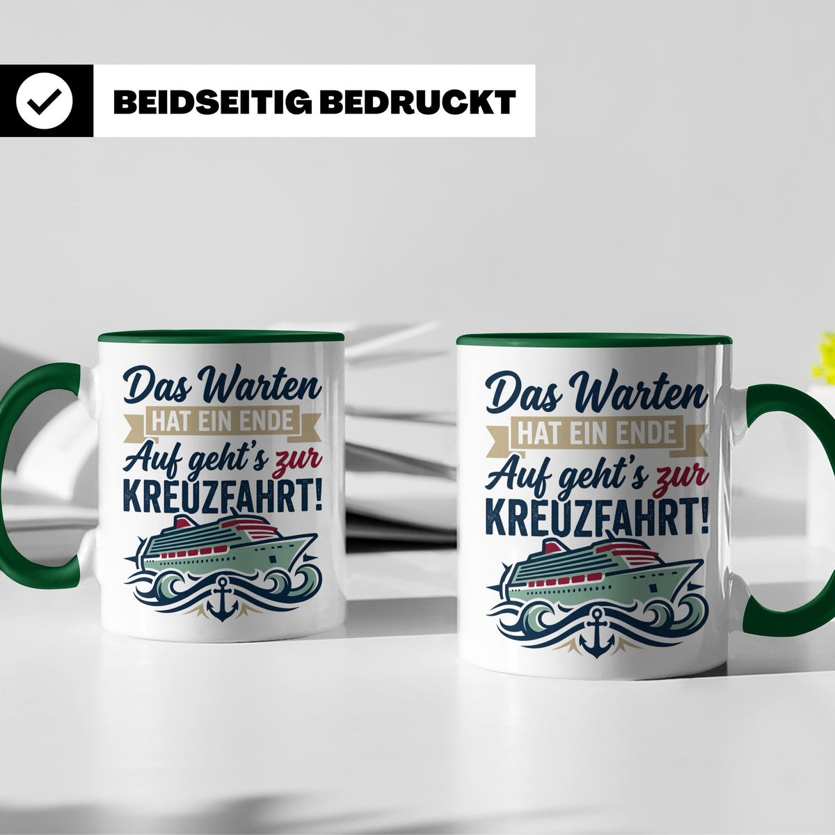 Kreuzfahrt Tasse Das Warten hat ein Ende Spruch | Geschenk f – Grün [farbe:grün]