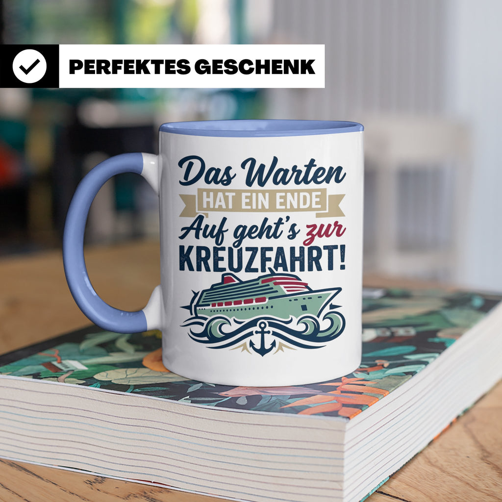 Kreuzfahrt Tasse Das Warten hat ein Ende Spruch | Geschenk f – Blau [farbe:blau]