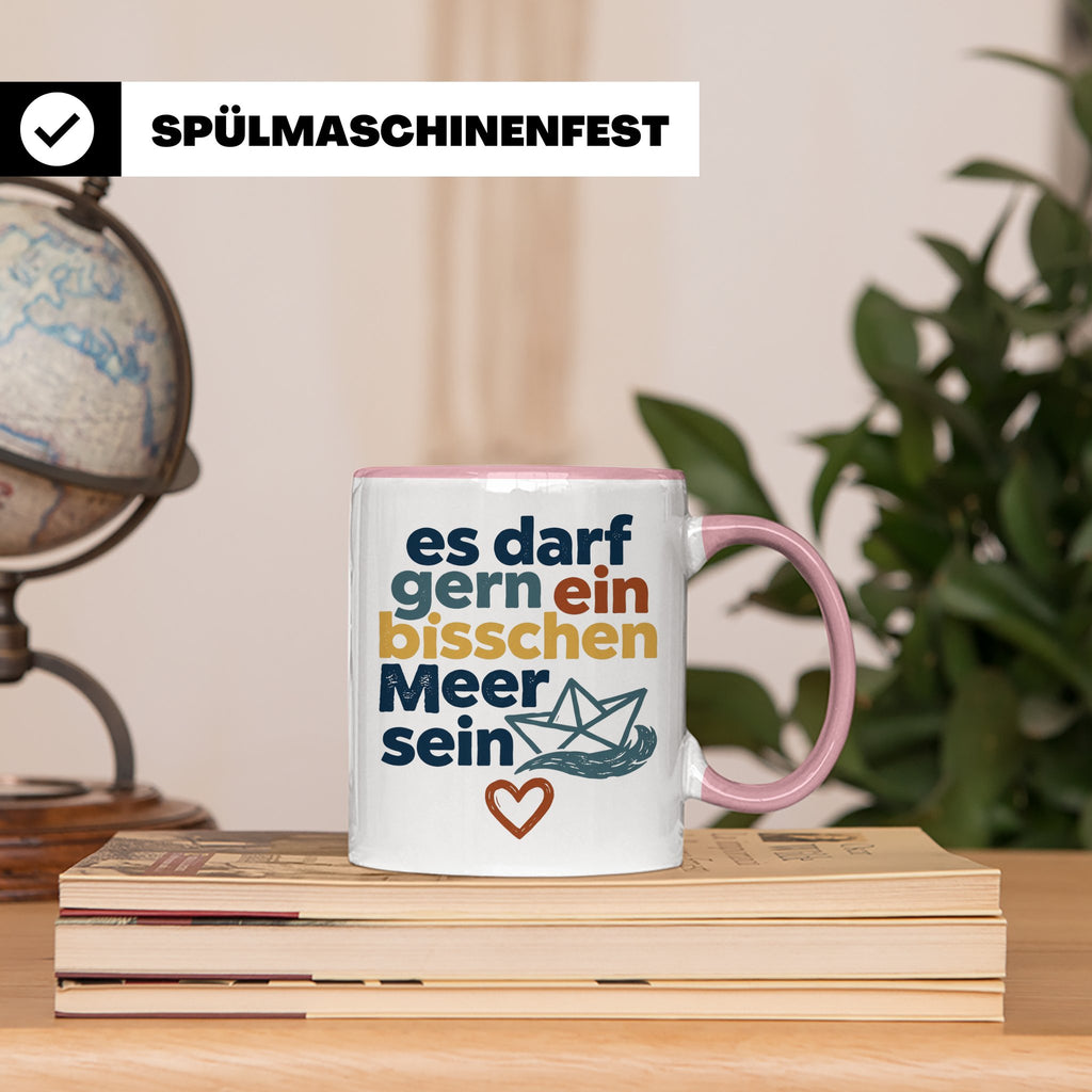 Meer Tasse mit Spruch Es darf gern ein bisschen Meer sein |  – Rosa [farbe:rosa]