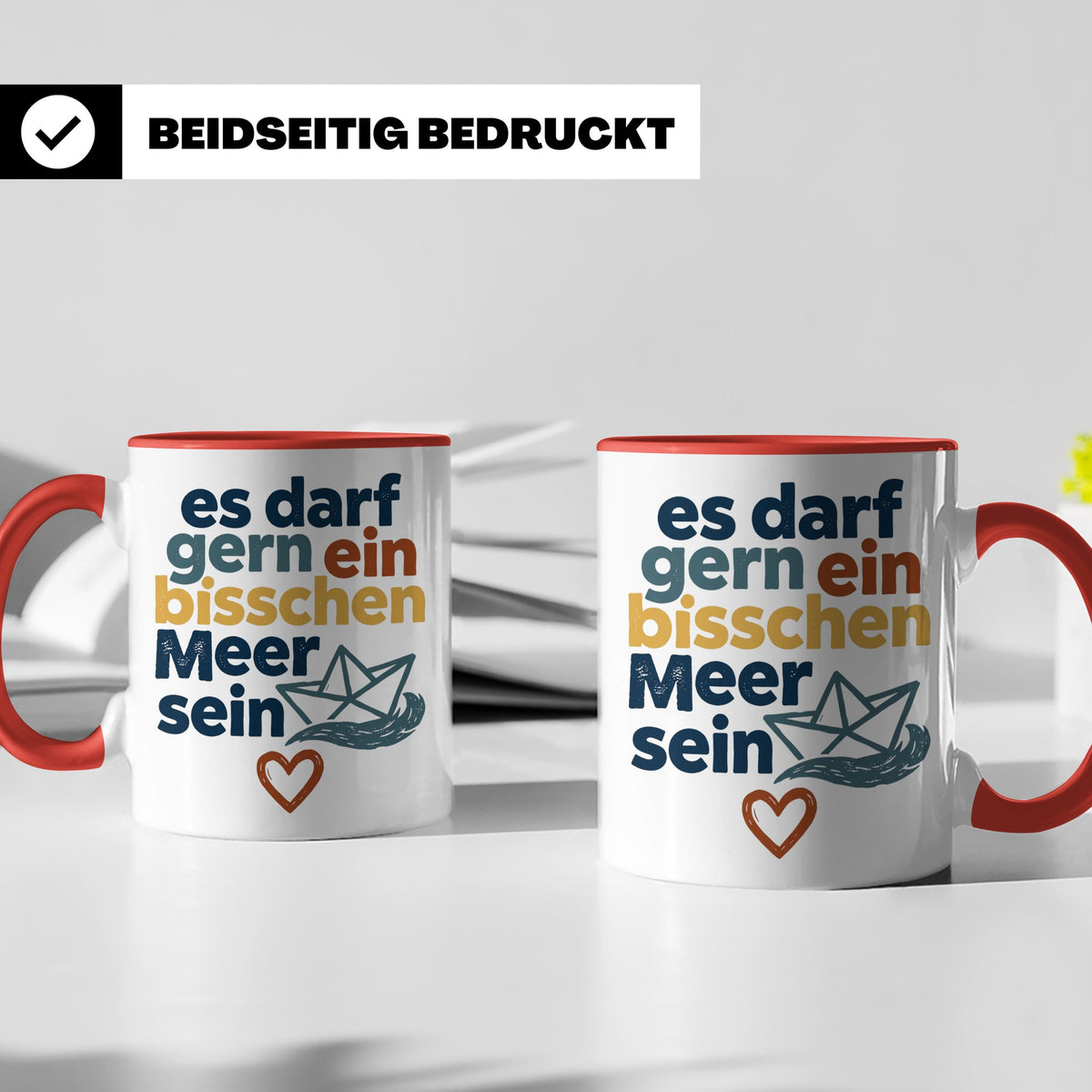 Meer Tasse mit Spruch Es darf gern ein bisschen Meer sein |  – Rot [farbe:rot]