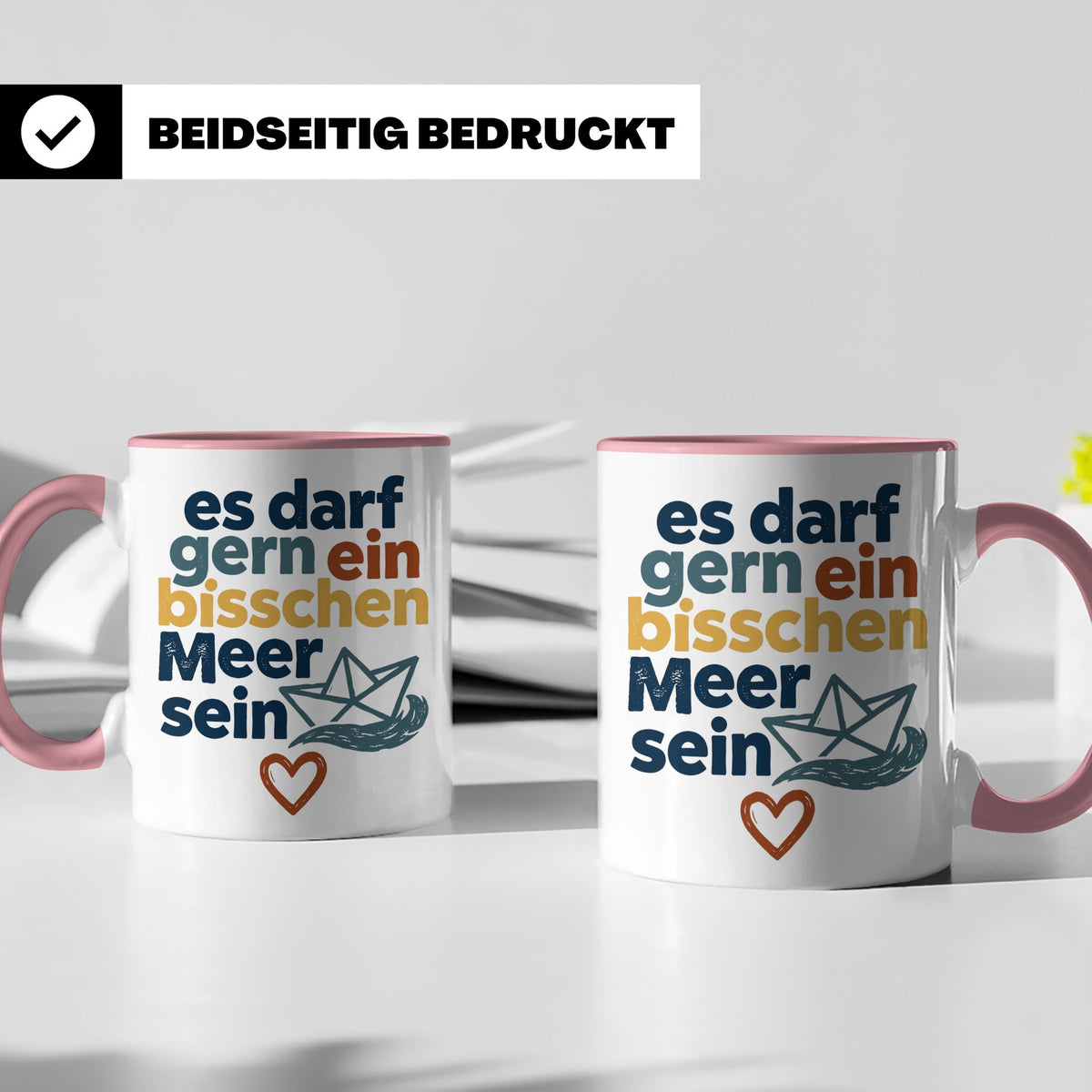 Meer Tasse mit Spruch Es darf gern ein bisschen Meer sein |  – Rosa [farbe:rosa]