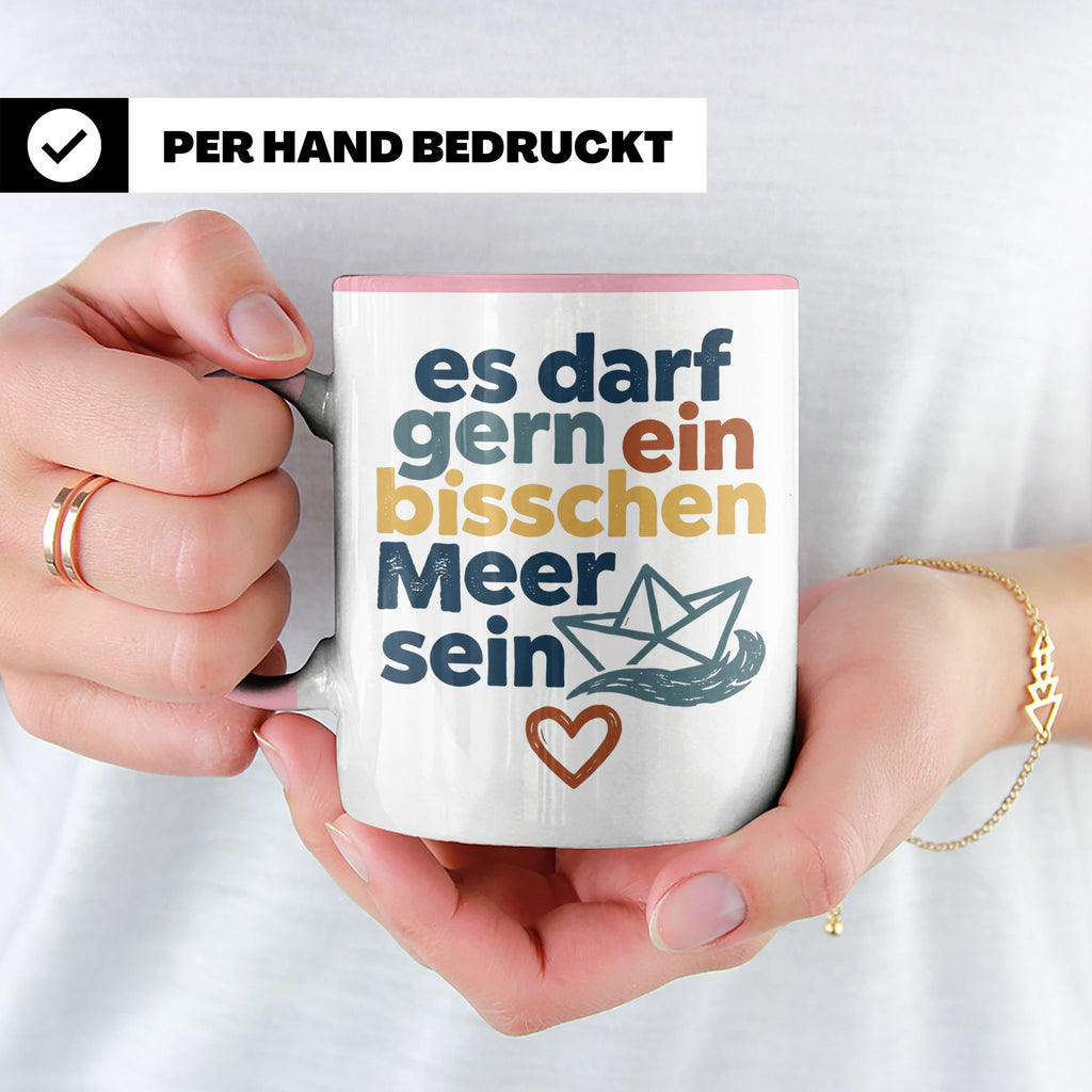 Meer Tasse mit Spruch Es darf gern ein bisschen Meer sein |  – Rosa [farbe:rosa]