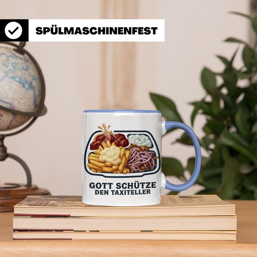 Taxiteller Tasse mit Spruch Gott schütze den Taxiteller. Lus – Blau [farbe:blau]