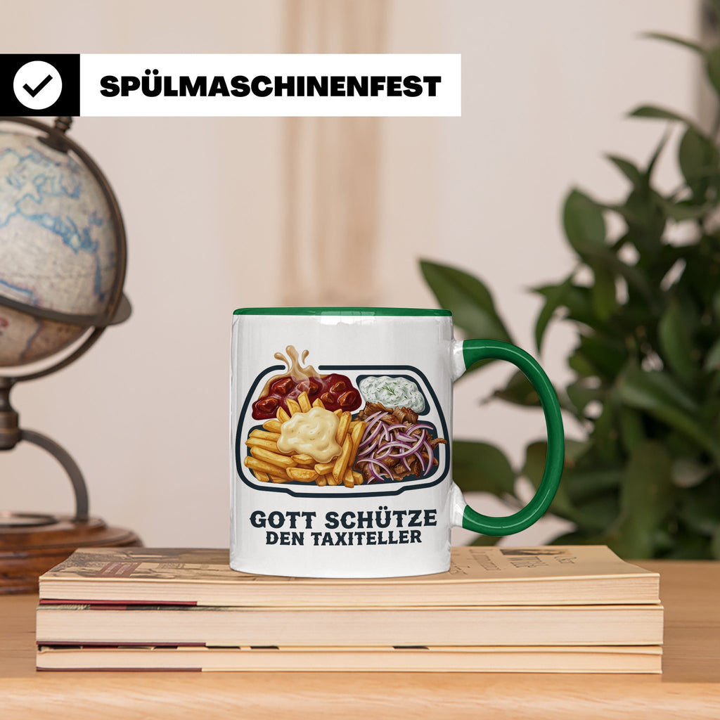 Taxiteller Tasse mit Spruch Gott schütze den Taxiteller. Lus – Grün [farbe:grün]