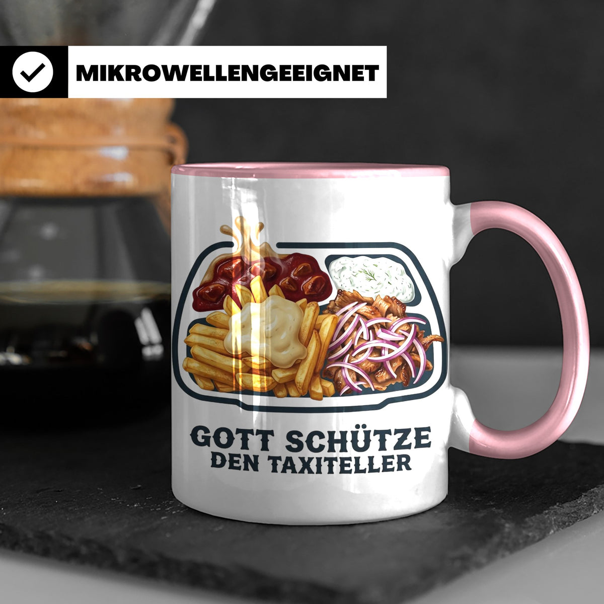 Taxiteller Tasse mit Spruch Gott schütze den Taxiteller. Lus – Rosa [farbe:rosa]