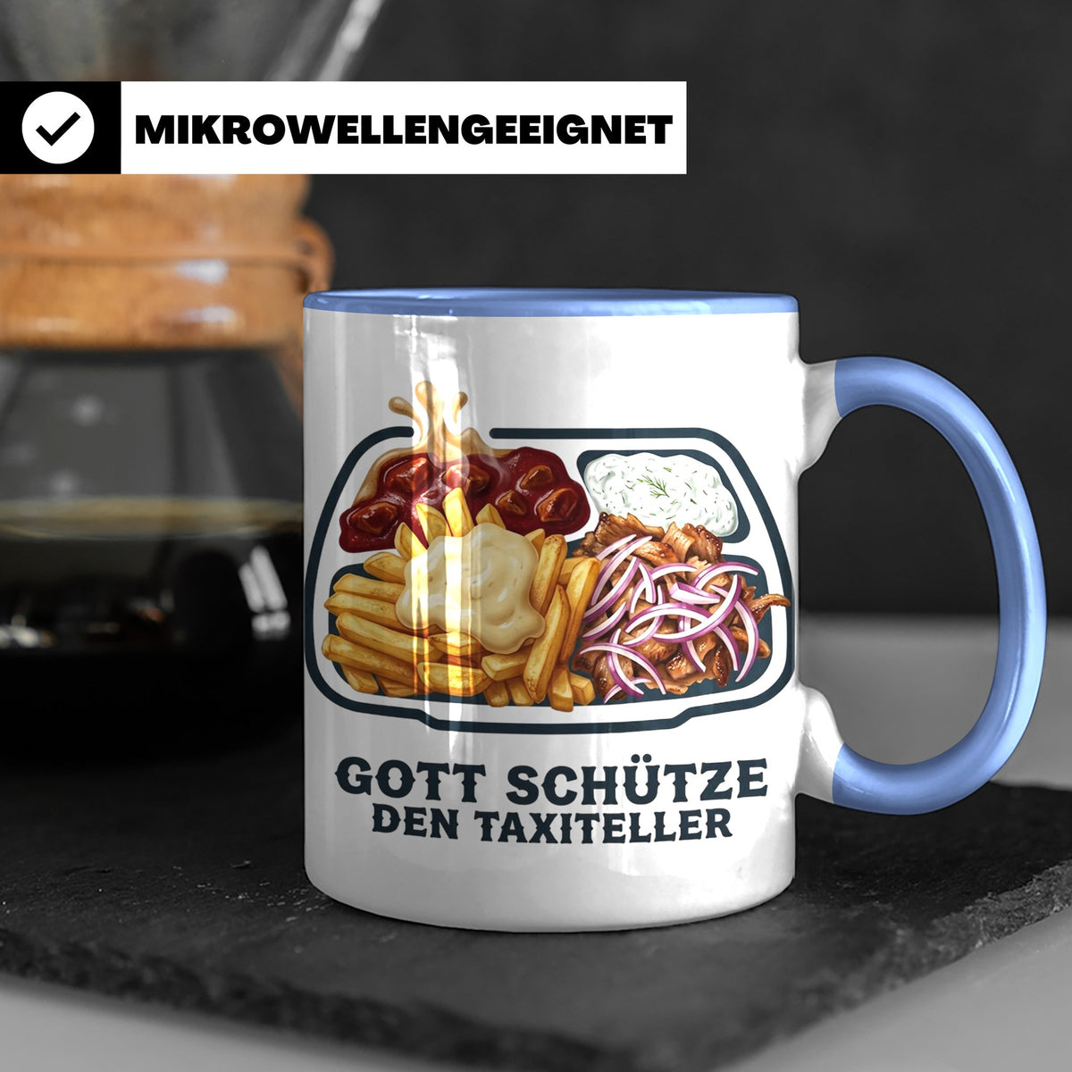 Taxiteller Tasse mit Spruch Gott schütze den Taxiteller. Lus – Blau [farbe:blau]