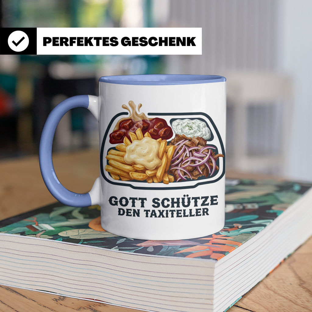 Taxiteller Tasse mit Spruch Gott schütze den Taxiteller. Lus – Blau [farbe:blau]