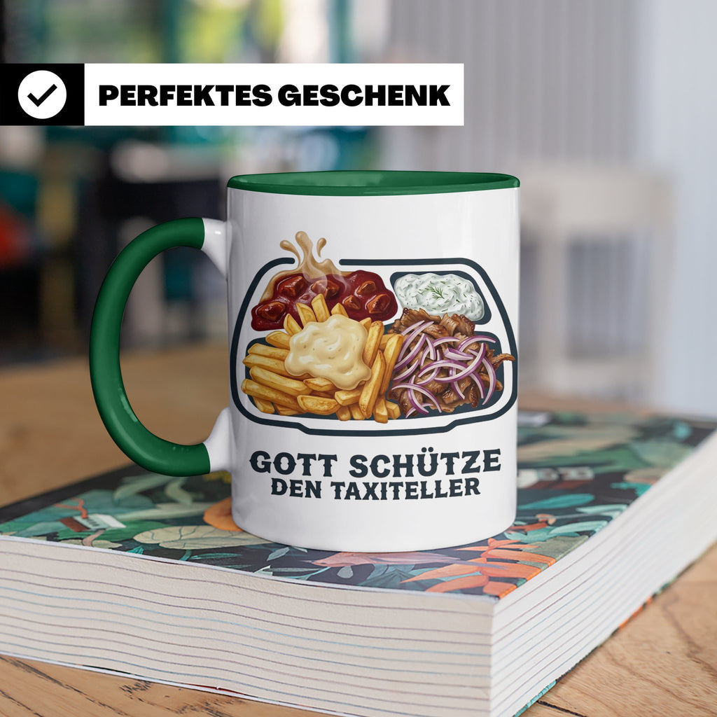 Taxiteller Tasse mit Spruch Gott schütze den Taxiteller. Lus – Grün [farbe:grün]