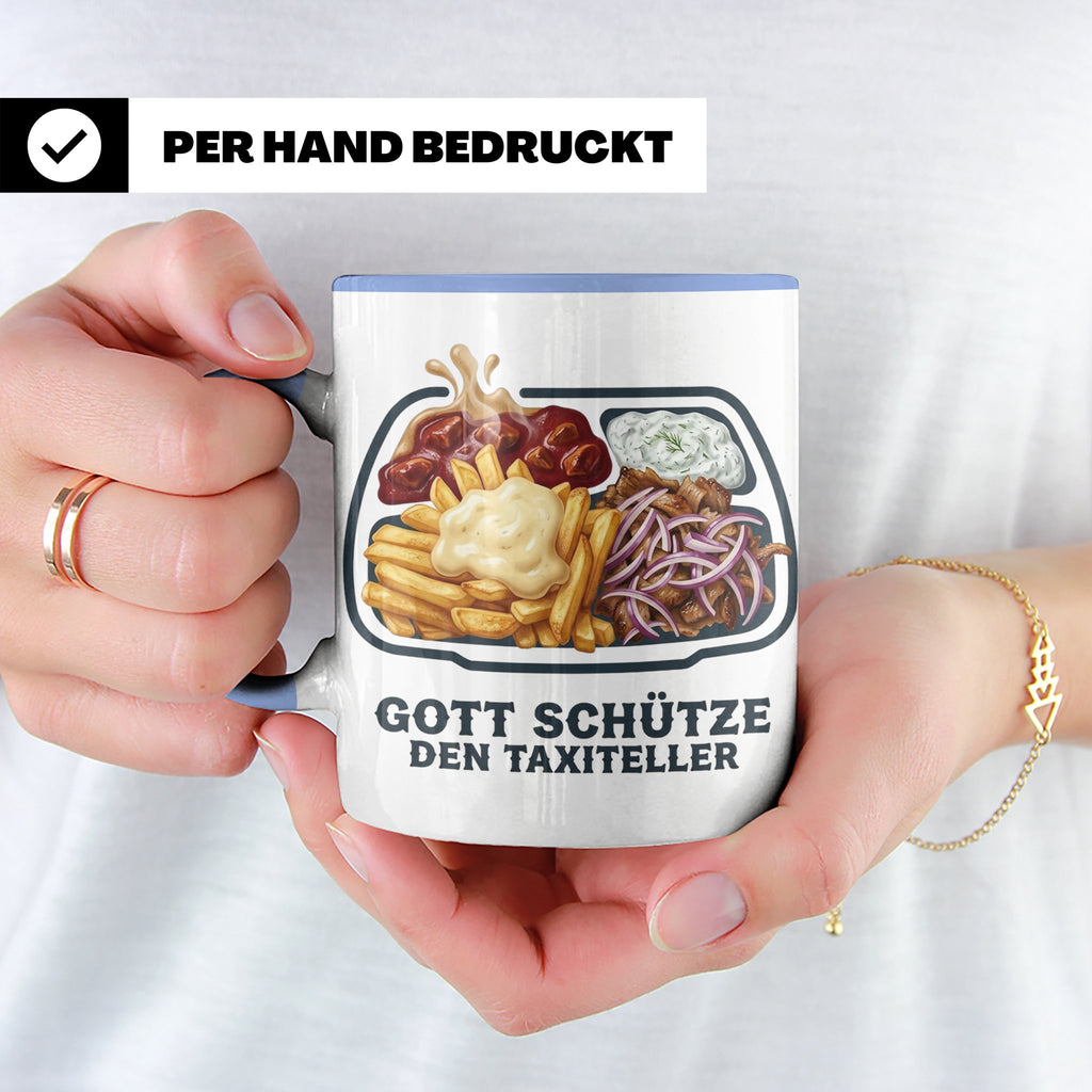 Taxiteller Tasse mit Spruch Gott schütze den Taxiteller. Lus – Blau [farbe:blau]