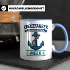 Kreuzfahrer Tasse mit Anker Spruch Zu Hause auf dem Meer | M – Blau [farbe:blau]