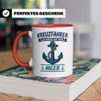 Kreuzfahrer Tasse mit Anker Spruch Zu Hause auf dem Meer | M – Rot [farbe:rot]