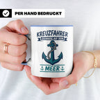 Kreuzfahrer Tasse mit Anker Spruch Zu Hause auf dem Meer | M – Blau [farbe:blau]