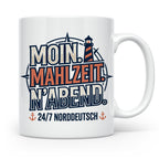 Moin Tasse mit Spruch Mahlzeit N'Abend & Leuchtturm, 24/7 No – Weiß [farbe:weiß]