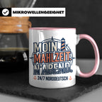 Moin Tasse mit Spruch Mahlzeit N'Abend & Leuchtturm, 24/7 No – Rosa [farbe:rosa]
