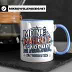 Moin Tasse mit Spruch Mahlzeit N'Abend & Leuchtturm, 24/7 No – Blau [farbe:blau]