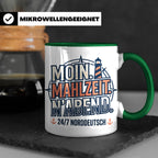 Moin Tasse mit Spruch Mahlzeit N'Abend & Leuchtturm, 24/7 No – Grün [farbe:grün]