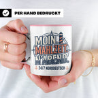 Moin Tasse mit Spruch Mahlzeit N'Abend & Leuchtturm, 24/7 No – Rosa [farbe:rosa]