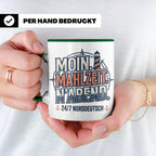 Moin Tasse mit Spruch Mahlzeit N'Abend & Leuchtturm, 24/7 No – Grün [farbe:grün]