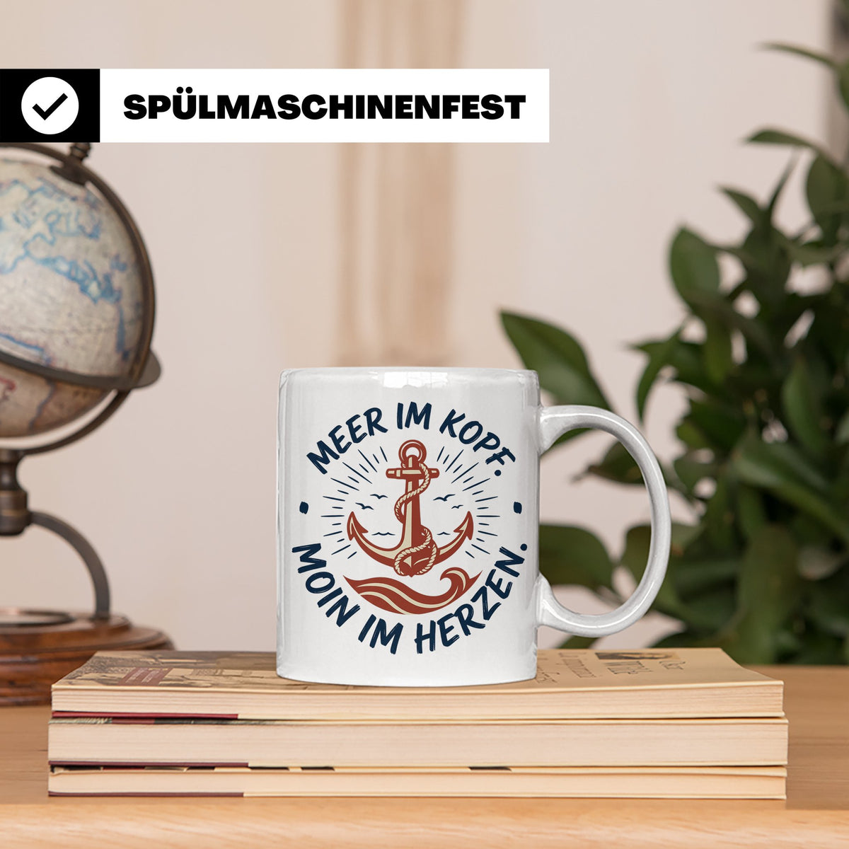 Anker Tasse mit Spruch Meer im Kopf Moin im Herzen, Maritime – Weiß [farbe:weiß]
