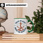 Anker Tasse mit Spruch Meer im Kopf Moin im Herzen, Maritime – Grün [farbe:grün]