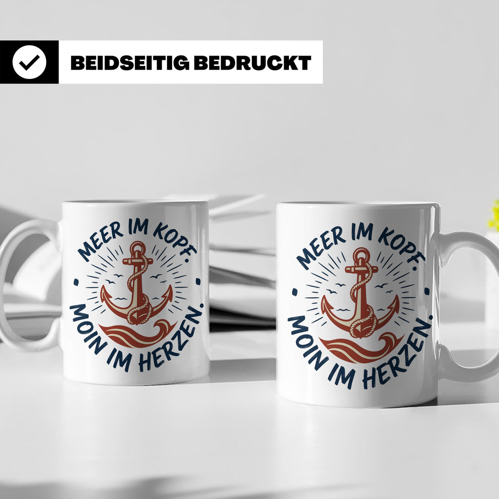 Anker Tasse mit Spruch Meer im Kopf Moin im Herzen, Maritime – Weiß [farbe:weiß]