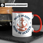 Anker Tasse mit Spruch Meer im Kopf Moin im Herzen, Maritime – Rot [farbe:rot]